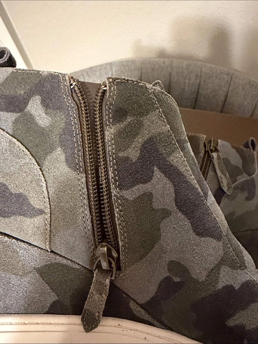 L. Paolo Camo Wedge Sneaker Booties in Green and Gray